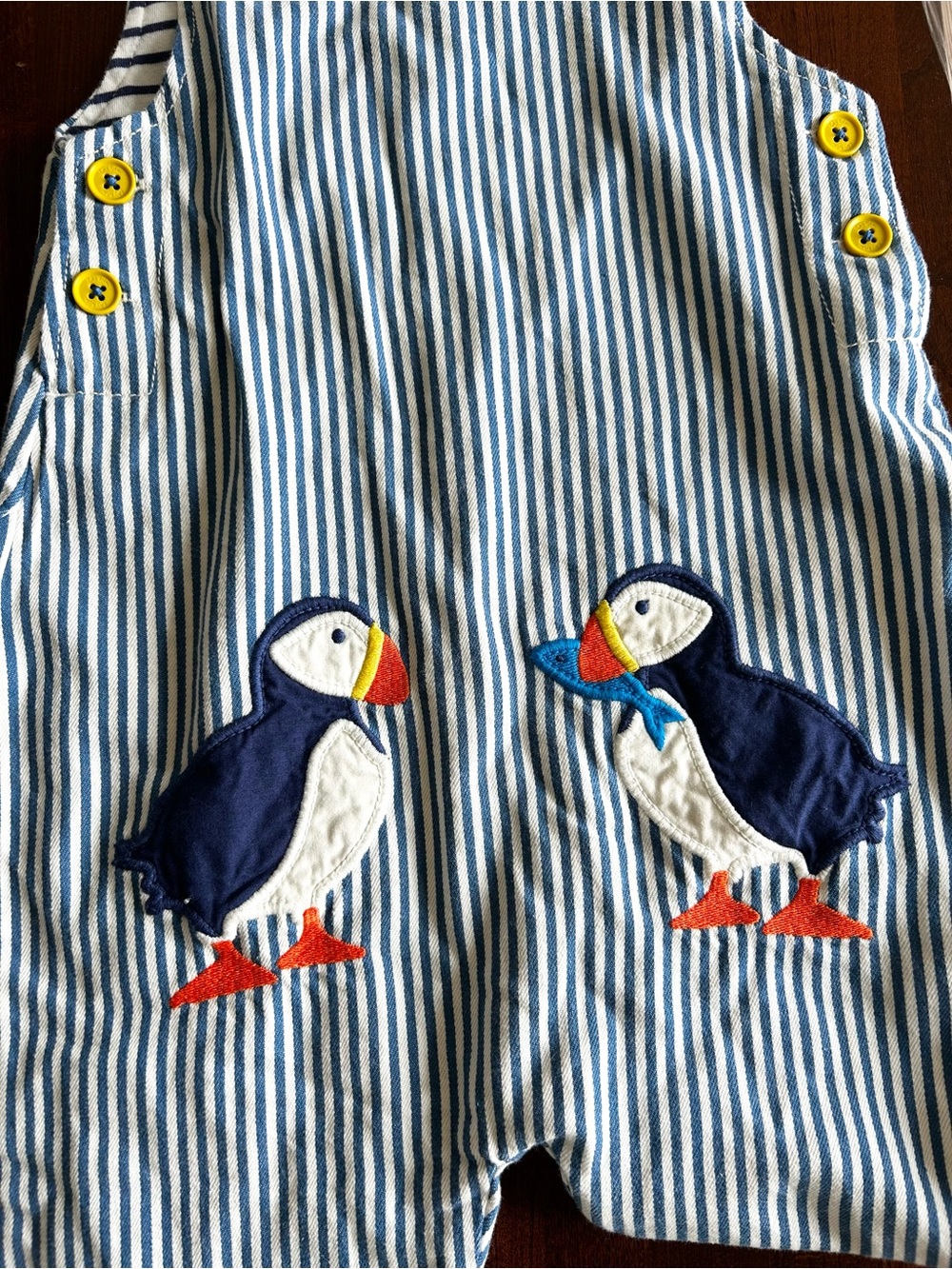 Baby Boden Striped Puffin Appliqué Overalls - Blue & White 2-3Y 98cm - Picture 3 of 4